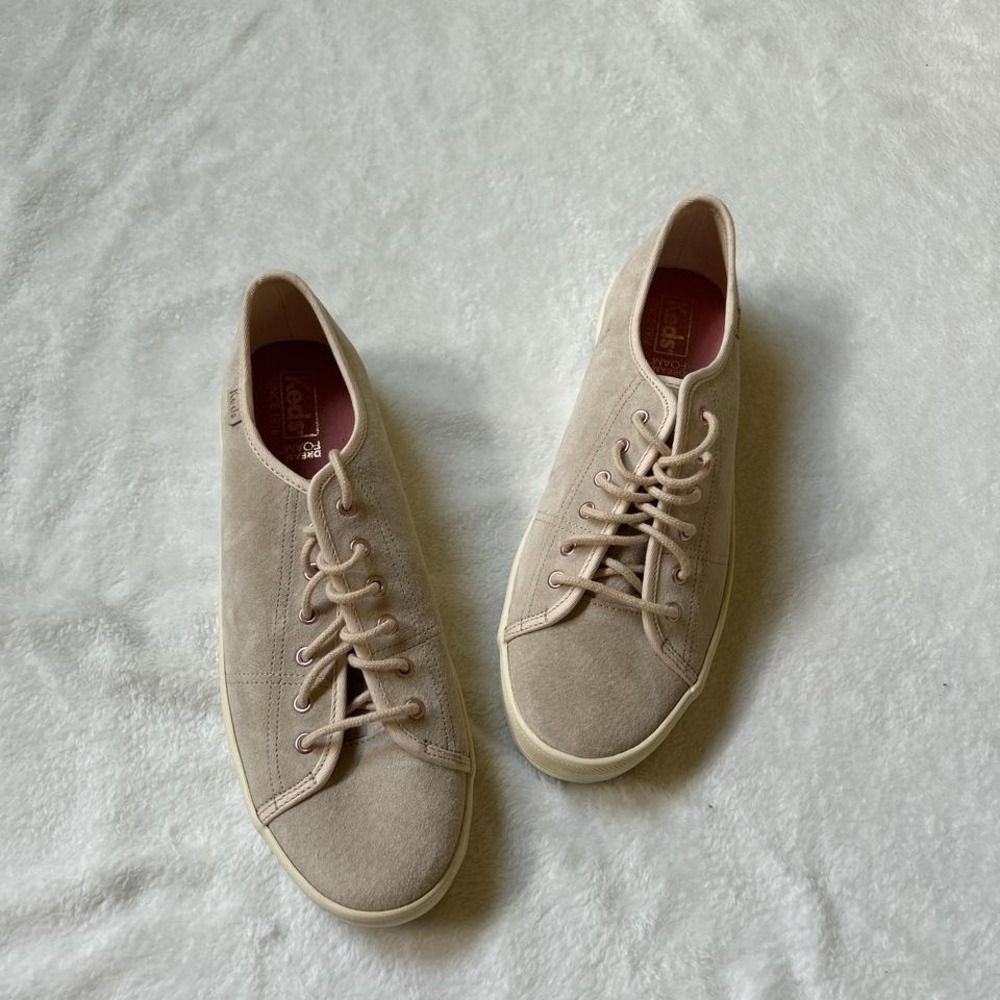 Women's 8 Beige Taupe Suede Lace Up Keds Athleisure Sneakers